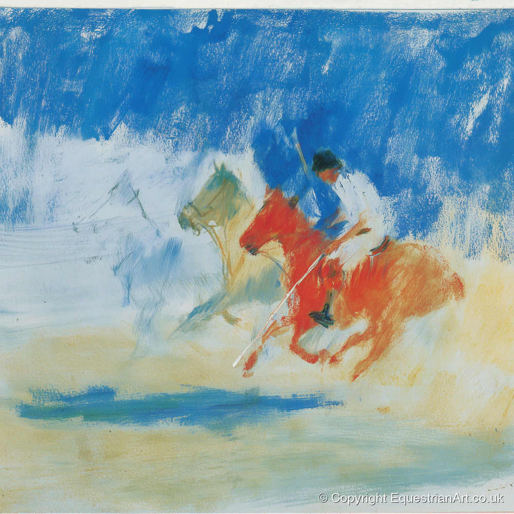 Cerulean Polo Chase - polo horse art print and canvas by Emile Goddard A.I