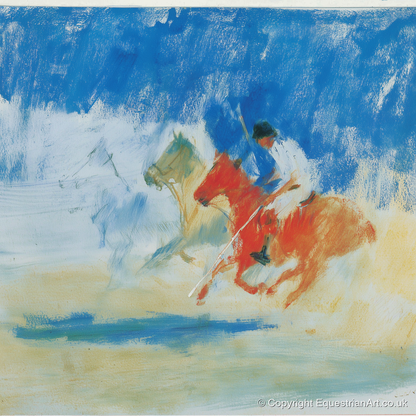 Cerulean Polo Chase - polo horse art print and canvas by Emile Goddard A.I