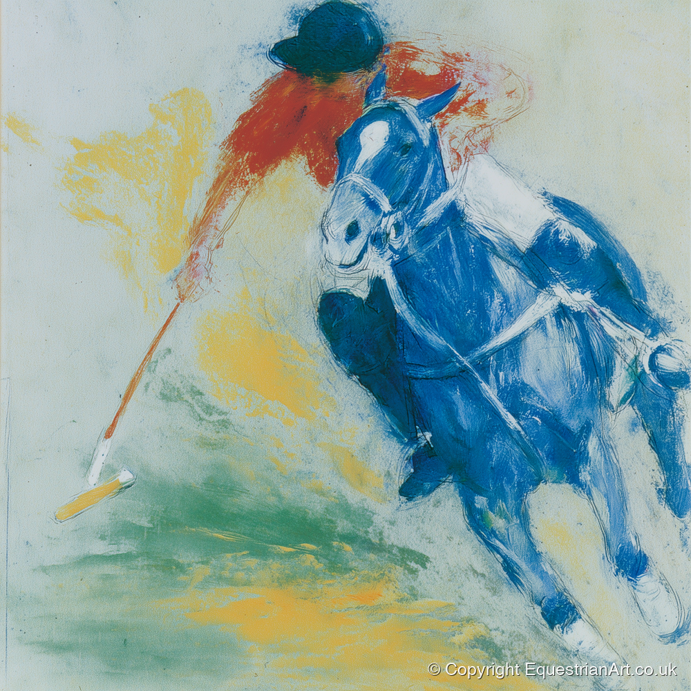 Cerulean Polo Strike - polo horse art print and canvas by Emile Goddard A.I