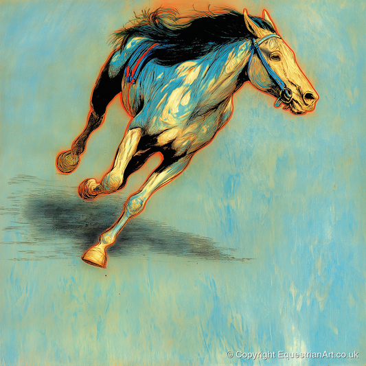 Cerulean Sprint - racing horse art print and canvas by Cecily Warwick A.I