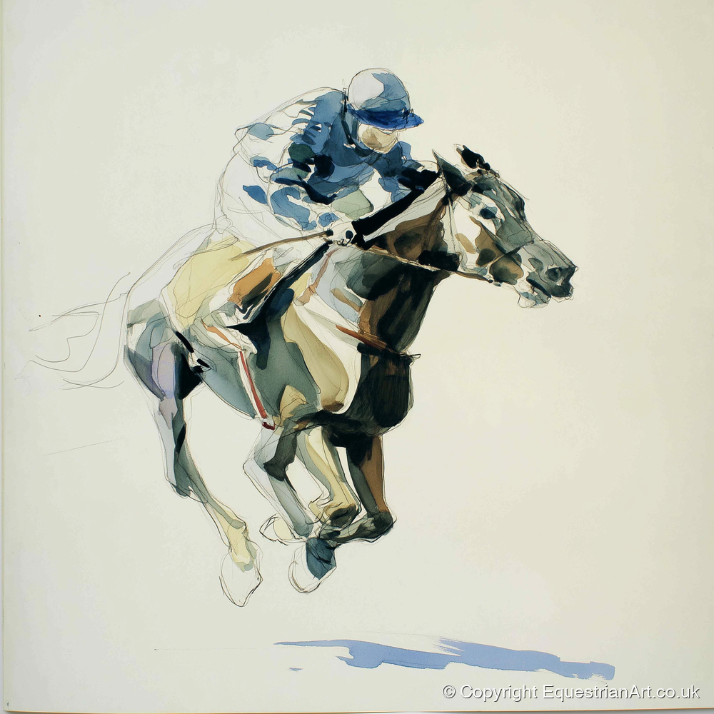 Cerulean Stride - racing horse art print and canvas by Beatrice Langley A.I