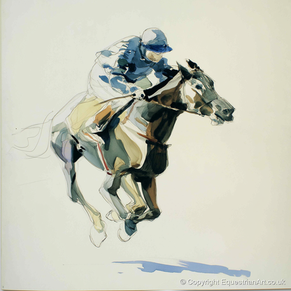 Cerulean Stride - racing horse art print and canvas by Beatrice Langley A.I