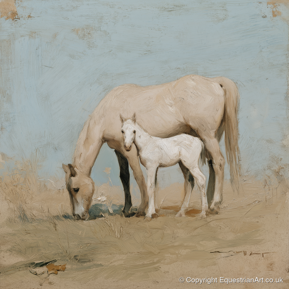 Chalk White Companions - mare & foal art print and canvas by Frederick Lowell A.I