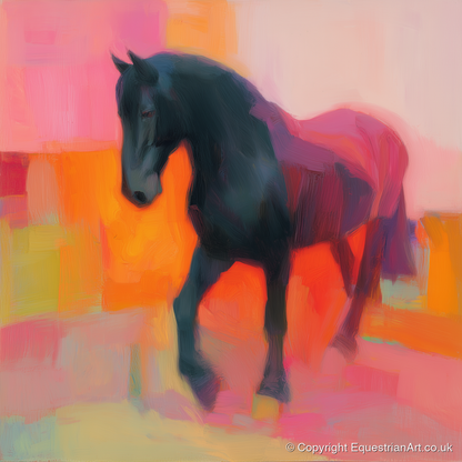 Charcoal and Coral Stride - horse breed art print and canvas by Rosalind Pierce A.I
