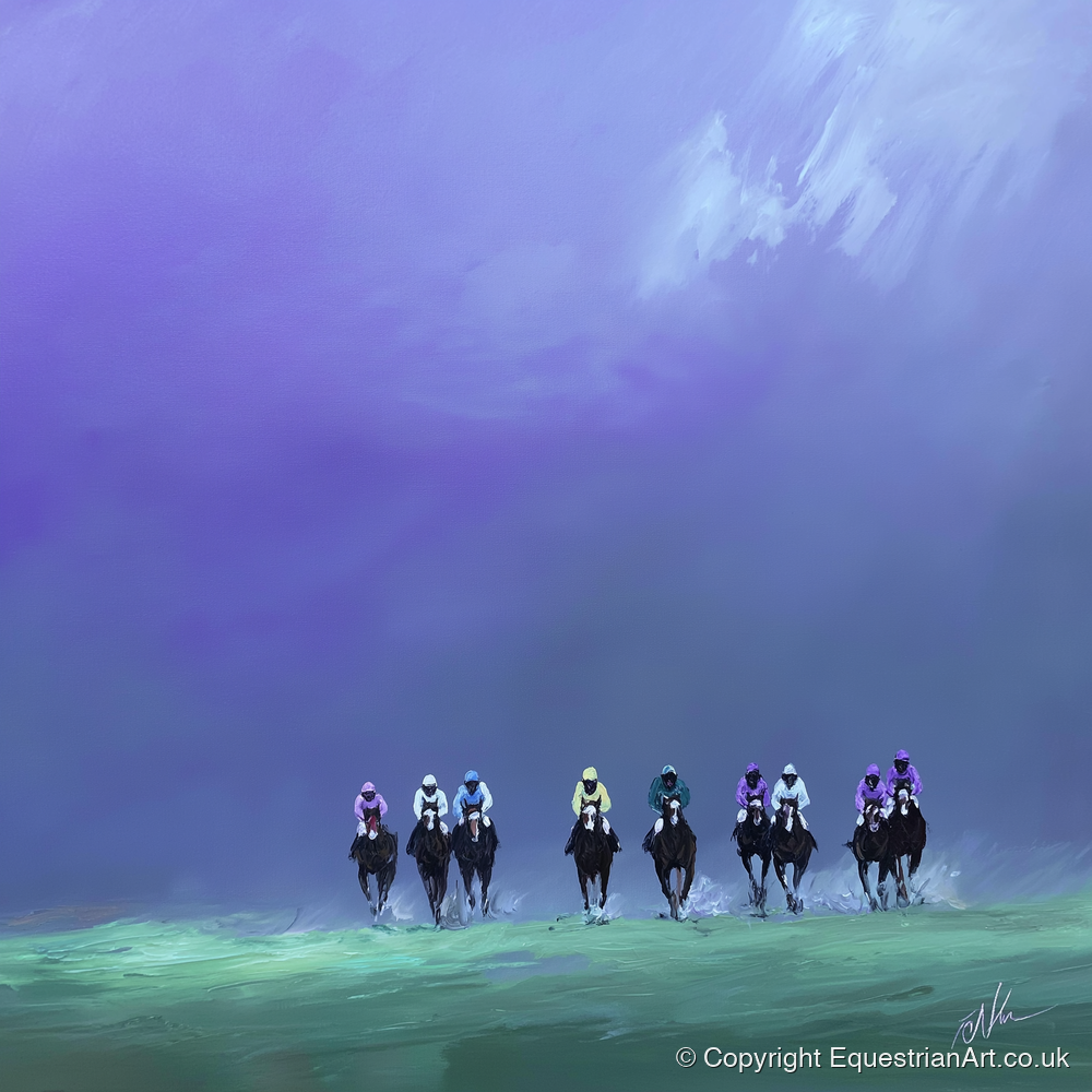Charge Under Violet Skies - racing horse art print and canvas by Wesley Stanton A.I