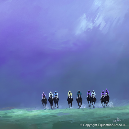 Charge Under Violet Skies - racing horse art print and canvas by Wesley Stanton A.I