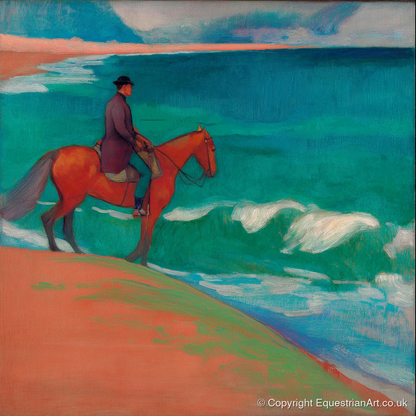 Chestnut By The Emerald Shore - horse landscape art print and canvas by Lawrence Gable A.I