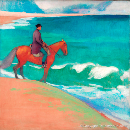 Chestnut By The Emerald Shore - horse landscape art print and canvas by Lawrence Gable A.I