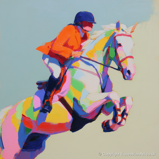 Chromatic Leap - show jumping horse art print and canvas by Desmond Locke A.I