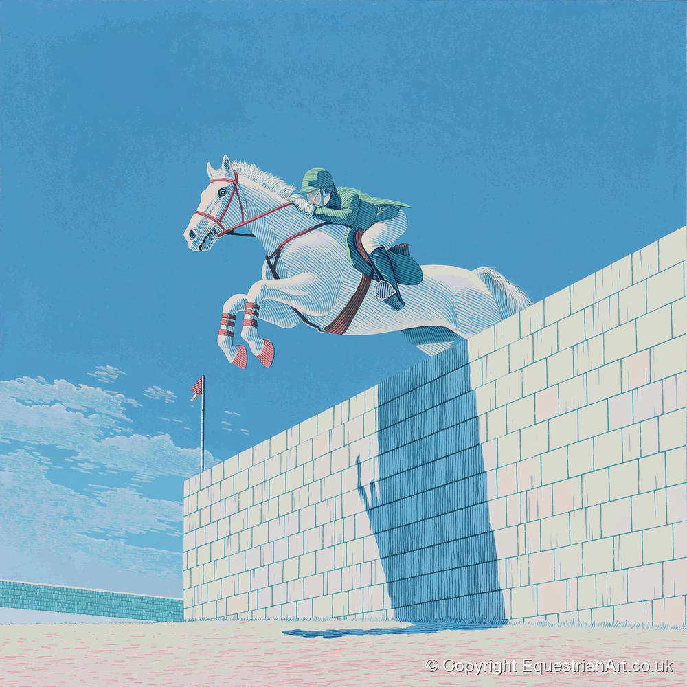 Clearance at the Wall - show jumping horse art print and canvas by Simon Whitlock A.I