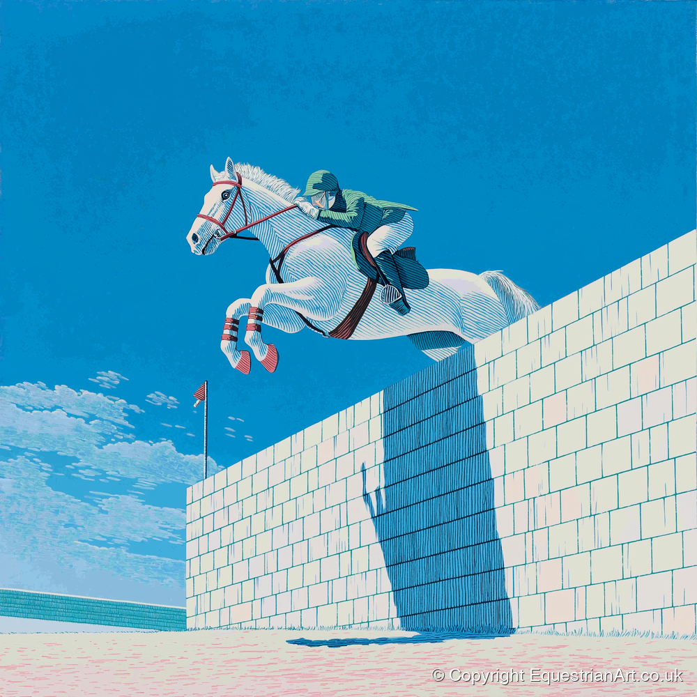 Clearance at the Wall - show jumping horse art print and canvas by Simon Whitlock A.I