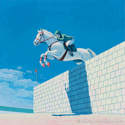 Clearance at the Wall - show jumping horse art print and canvas by Simon Whitlock A.I