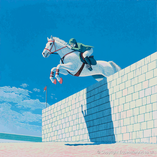 Clearance at the Wall - show jumping horse art print and canvas by Simon Whitlock A.I