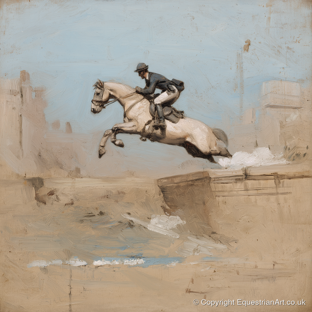 Clearing the Bank - show jumping horse art print and canvas by Frederick Lowell A.I