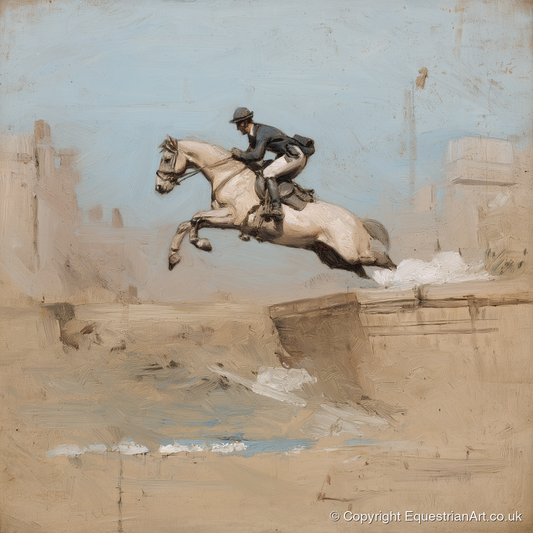 Clearing the Bank - show jumping horse art print and canvas by Frederick Lowell A.I