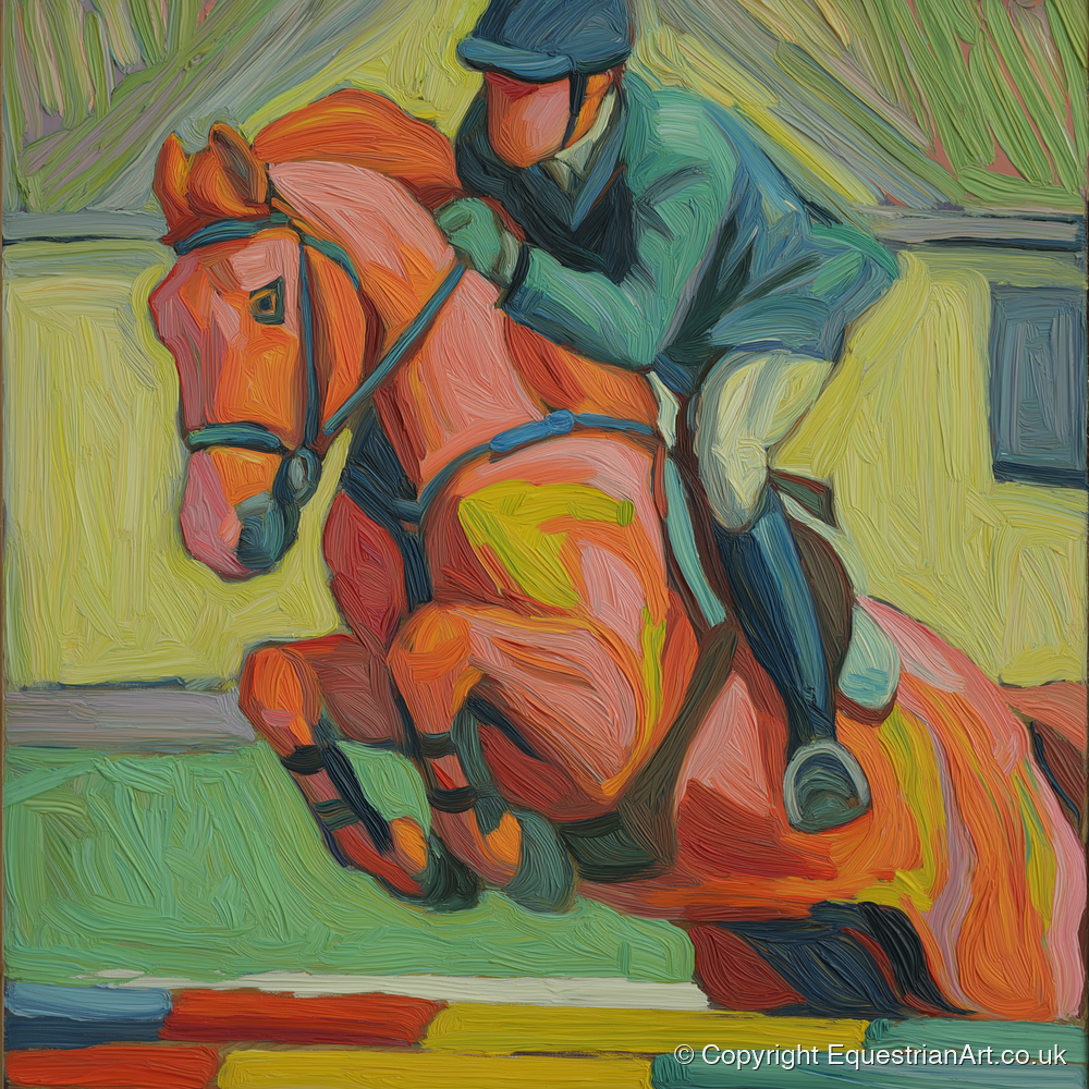 Clearing the Coloureds - show jumping horse art print and canvas by Mirabel Carlyle A.I