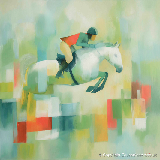 Clearing the Colours - show jumping horse art print and canvas by Leon Lambert A.I