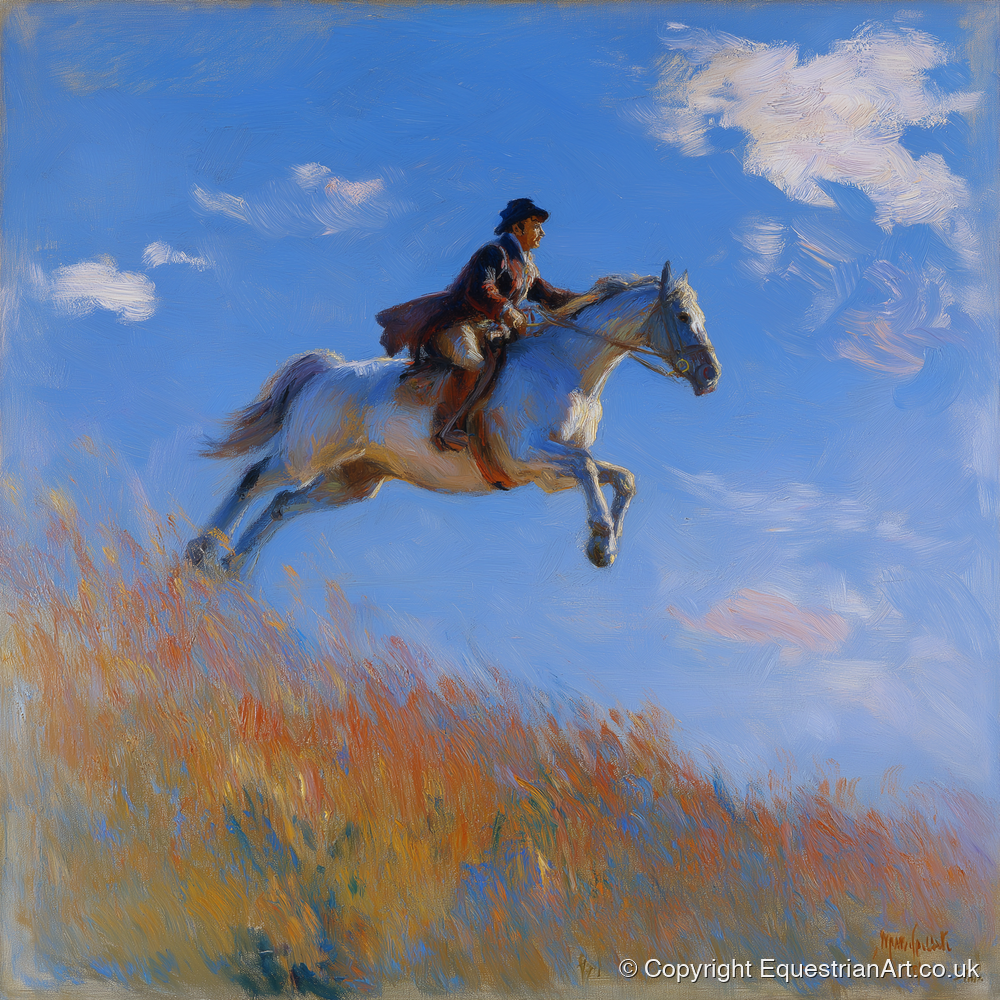 Clearing the Crest - show jumping horse art print and canvas by Gabriel Hayes A.I