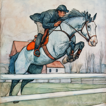 Clearing the Rails - show jumping horse art print and canvas by Geoffrey Talbot A.I