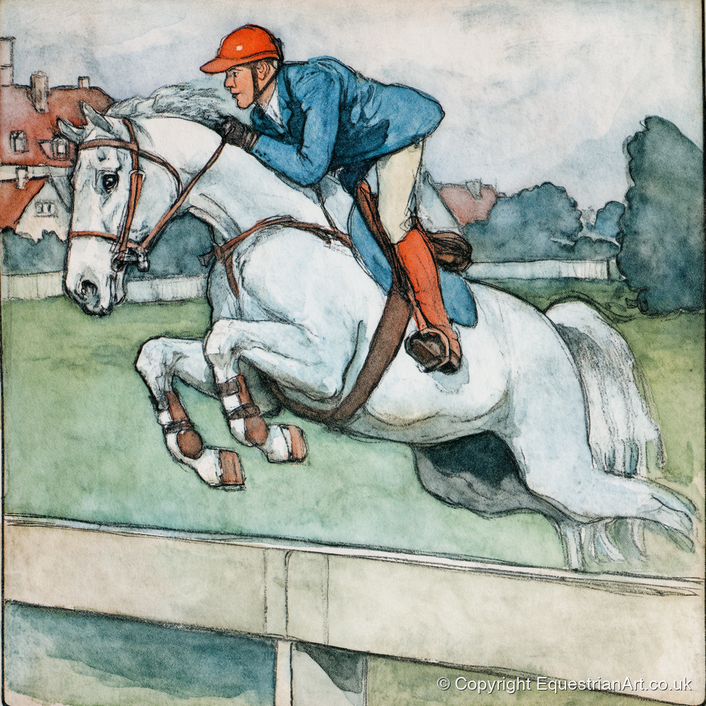Clearing the Timber - show jumping horse art print and canvas by Geoffrey Talbot A.I