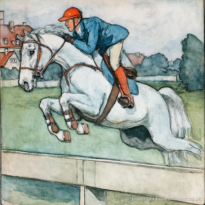 Clearing the Timber - show jumping horse art print and canvas by Geoffrey Talbot A.I