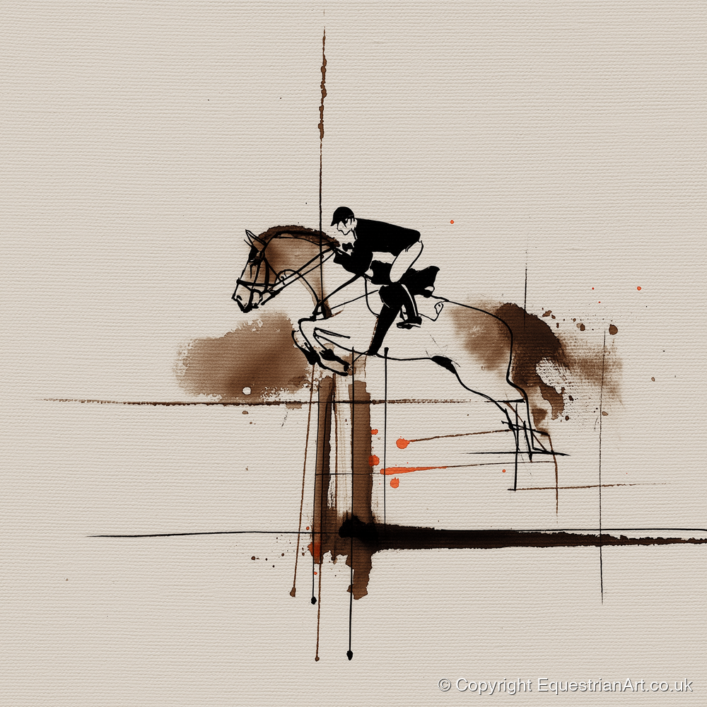 Clearing the Vertical - show jumping horse art print and canvas by Julian Vance A.I