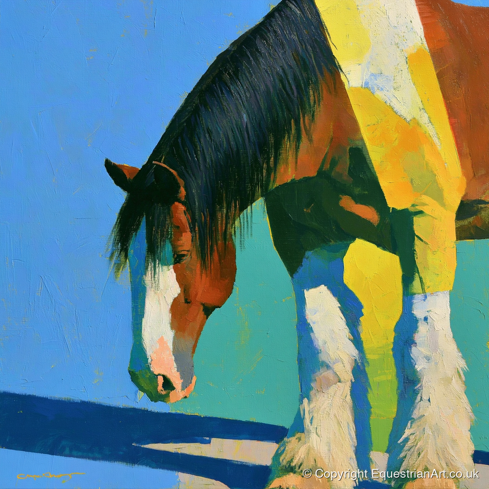 Clydesdale Horse Against Blue Sky - horse breed art print and canvas by Daphne Morley A.I