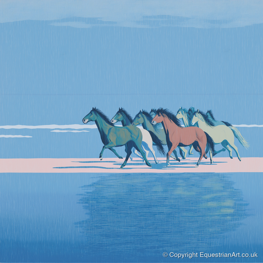 Coastal Canter - wild horses art print and canvas by Simon Whitlock A.I