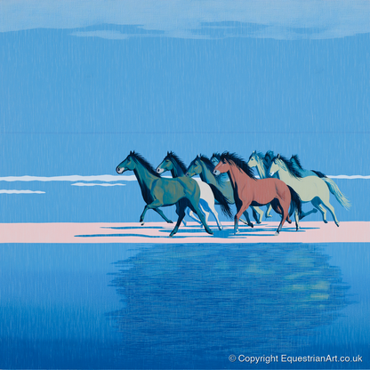 Coastal Canter - wild horses art print and canvas by Simon Whitlock A.I