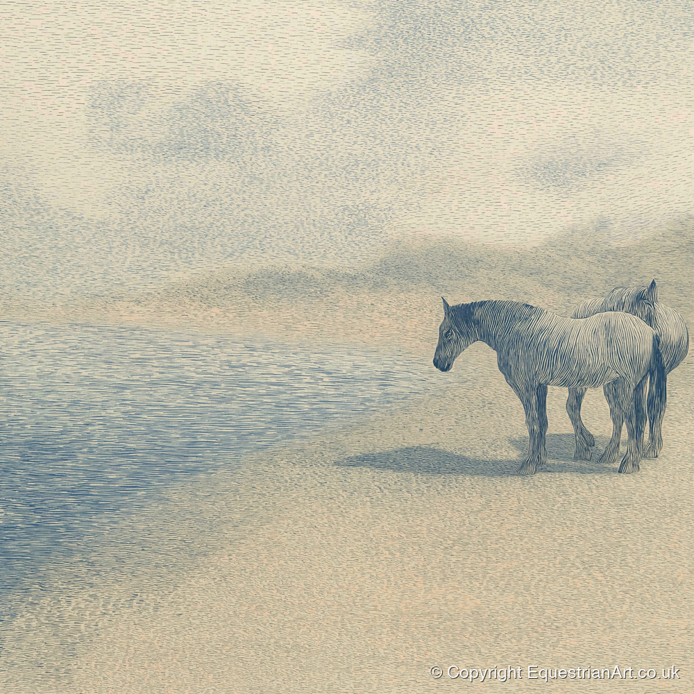 Coastal Companions - horse landscape art print and canvas by Arthur Sterling A.I