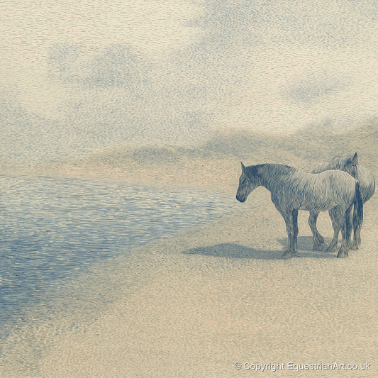 Coastal Companions - horse landscape art print and canvas by Arthur Sterling A.I