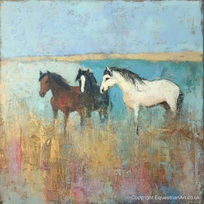 Coastal Companions - wild horses art print and canvas by Benedict Croft A.I