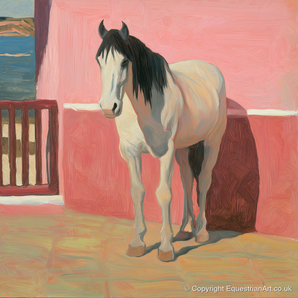Coastal Courtyard Grey - horse breed art print and canvas by Florence Hadley A.I