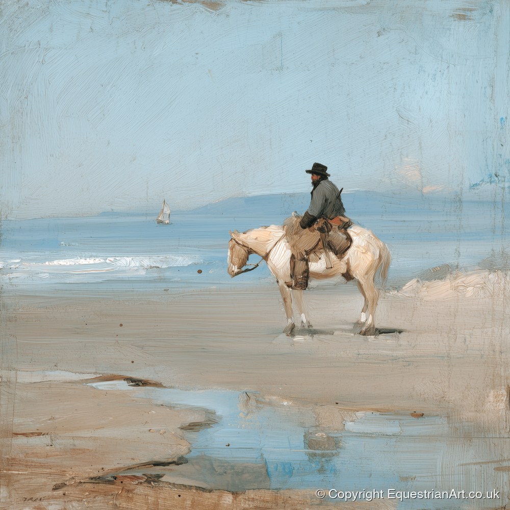 Coastal Hack at Low Tide - horse landscape art print and canvas by Frederick Lowell A.I
