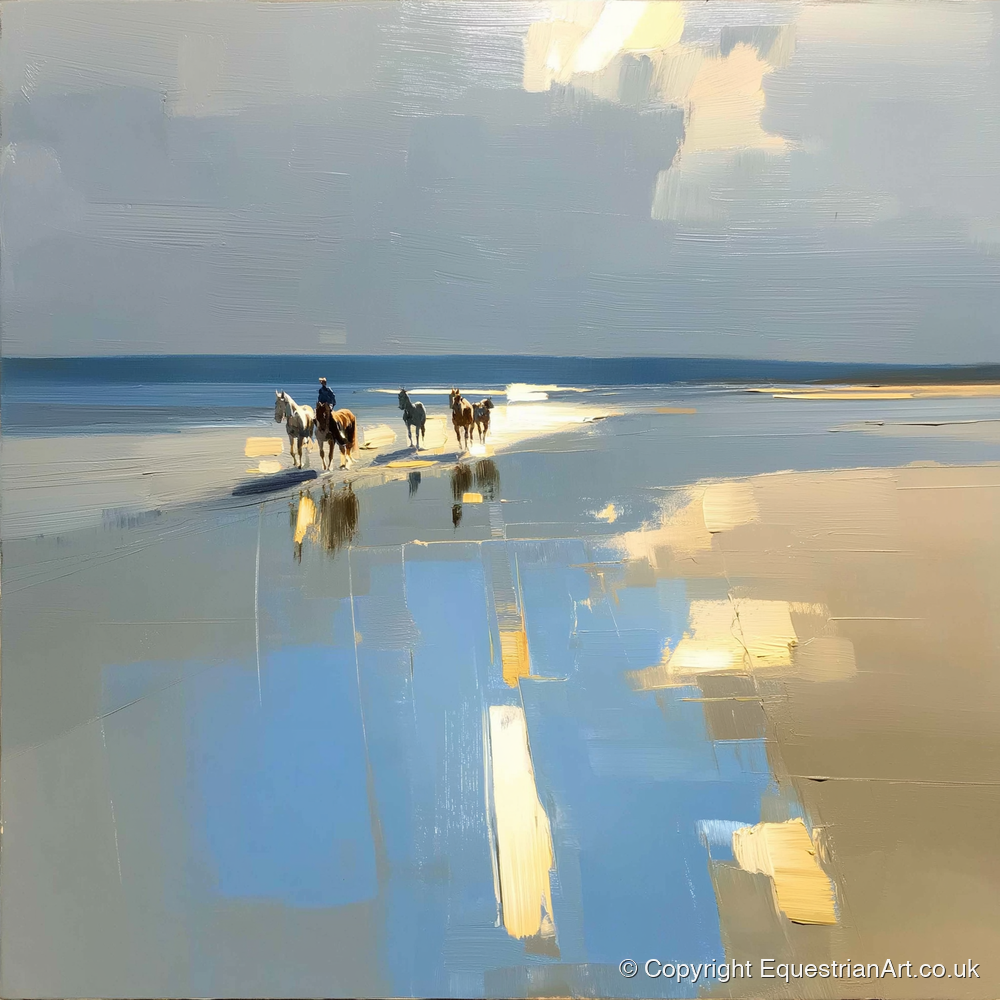 Coastal Hack Reflections - horse landscape art print and canvas by Elias Thorne A.I
