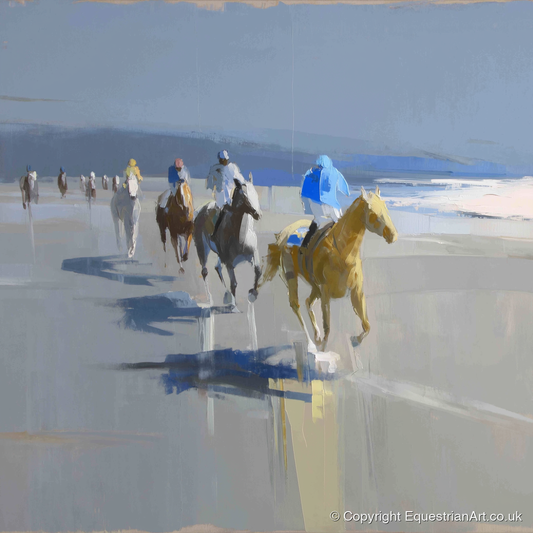 Coastal Morning String - racing horse art print and canvas by Elias Thorne A.I