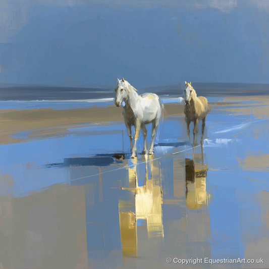Coastal Reflections - horse landscape art print and canvas by Elias Thorne A.I