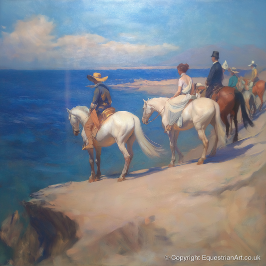 Coastal Riders Halt - horse landscape art print and canvas by Alistair Rhodes A.I