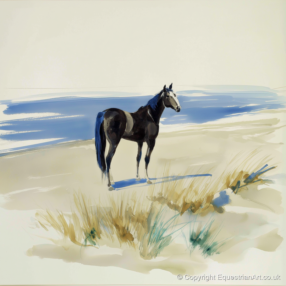 Coastal Silhouette - horse landscape art print and canvas by Beatrice Langley A.I