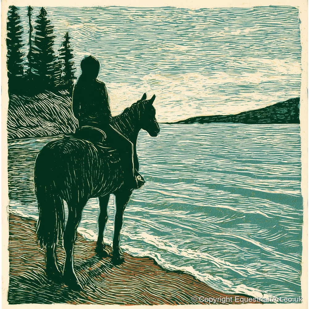 Coastal Solitude - beach horse art print and canvas by Hector Sullivan A.I