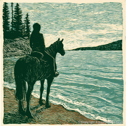 Coastal Solitude - beach horse art print and canvas by Hector Sullivan A.I