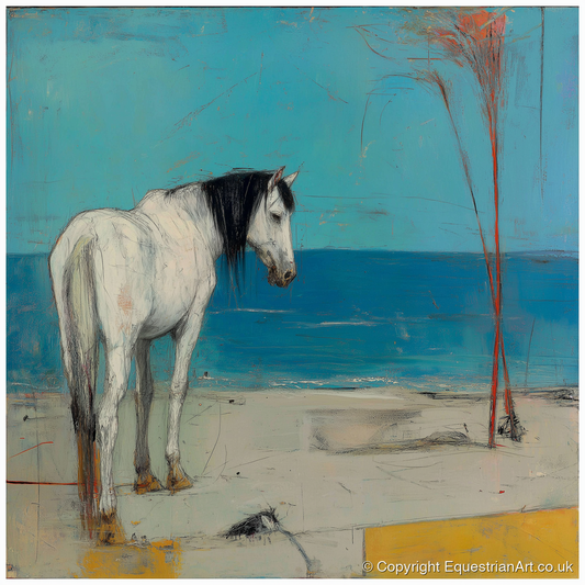 Coastal Solitude - horse landscape art print and canvas by Margot Davenport A.I