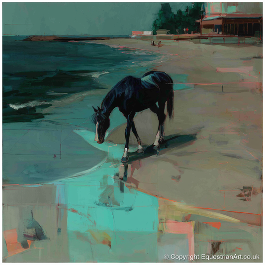 Coastal Solitude - horse landscape art print and canvas by Quentin Hart A.I