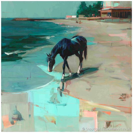 Coastal Solitude - horse landscape art print and canvas by Quentin Hart A.I