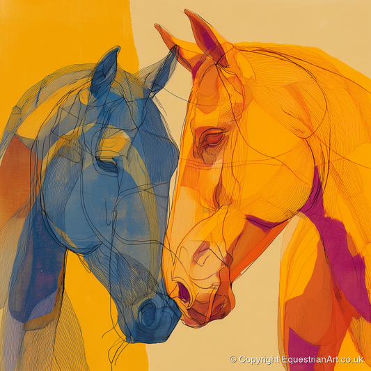 Cobalt and Amber Bond - horse portrait art print and canvas by Tobias Blake A.I