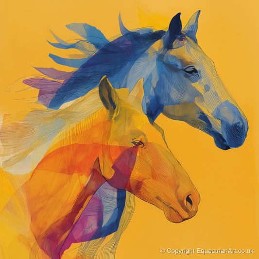 Cobalt and Amber Duet - horse landscape art print and canvas by Tobias Blake A.I