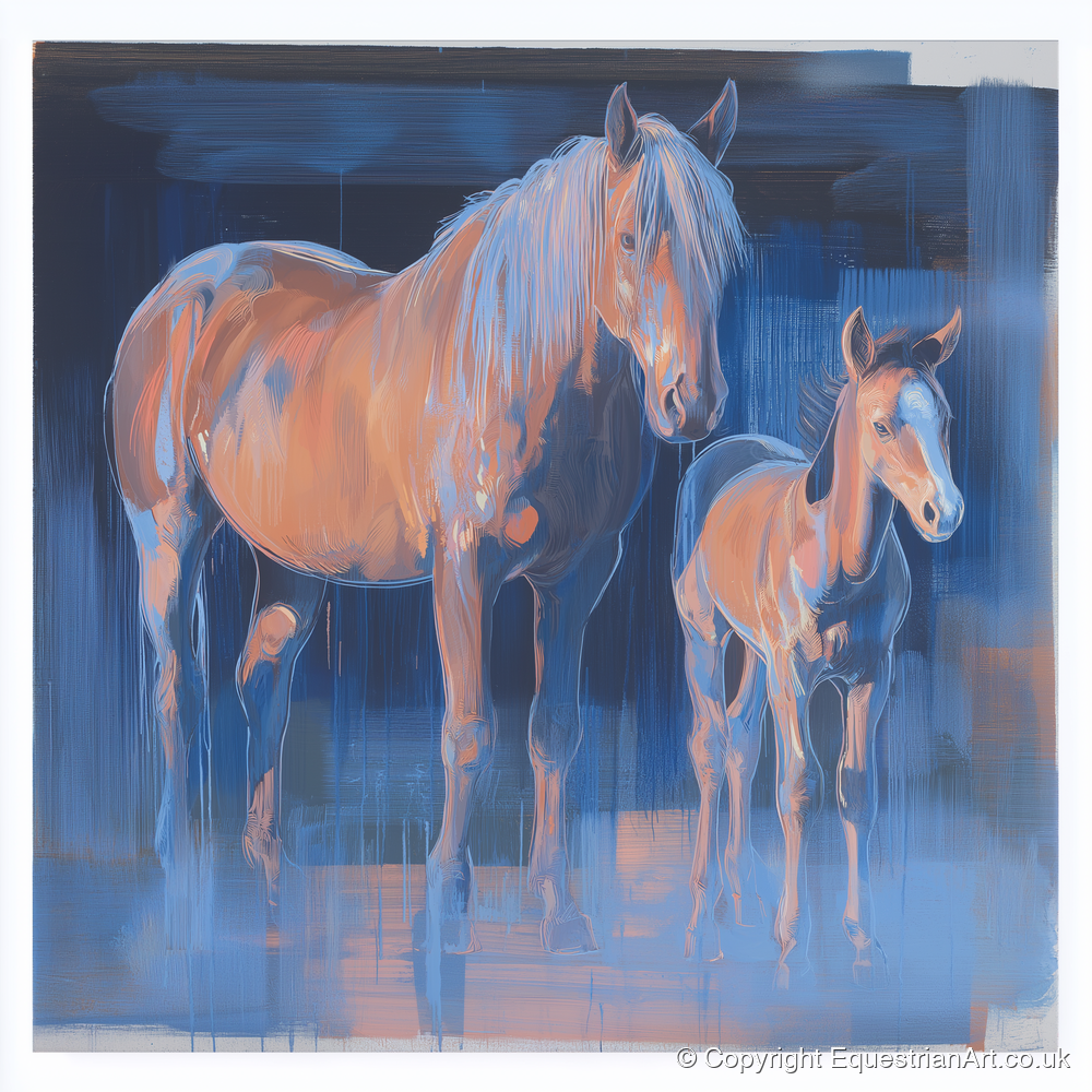 Cobalt and Apricot - mare & foal art print and canvas by Charles Ashford A.I