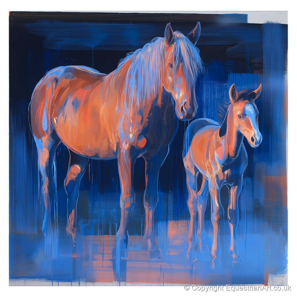 Cobalt and Apricot - mare & foal art print and canvas by Charles Ashford A.I