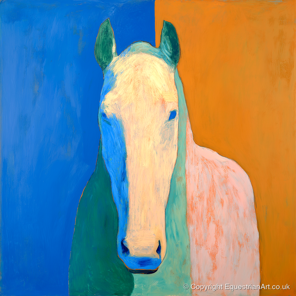 Cobalt And Clay Equine - horse portrait art print and canvas by Lydia Thornton A.I