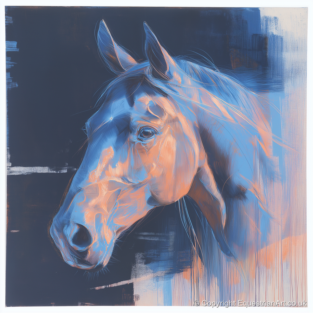 Cobalt and Copper Gaze - horse portrait art print and canvas by Charles Ashford A.I